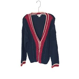 Jamie Scott Cardigan Blue Cable Knit Button Up Tennis Preppy Academia Medium